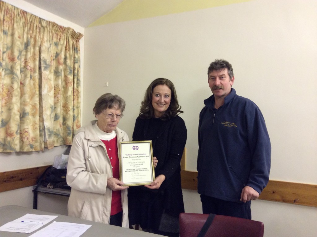 Certificate presented to Joan Wuyts